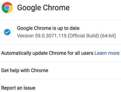 What version of chrome in about window.