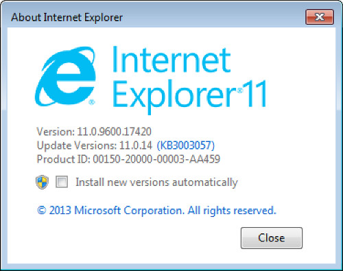 What version of internet explorer in about window.