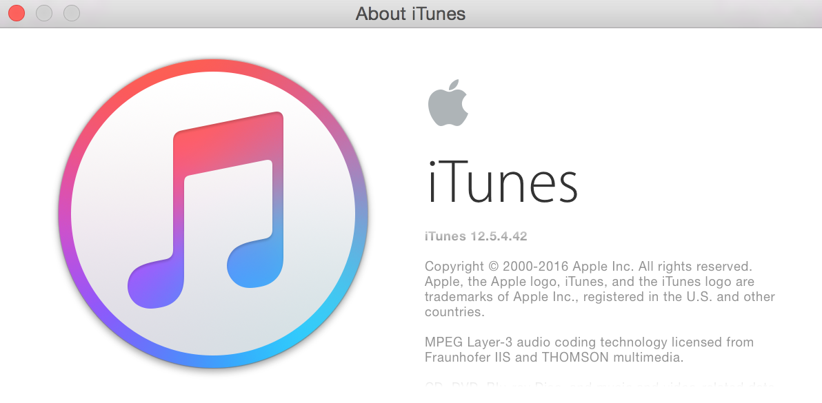 What version of iTunes in about window.