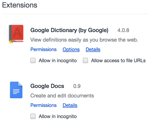 Extensions in Chrome