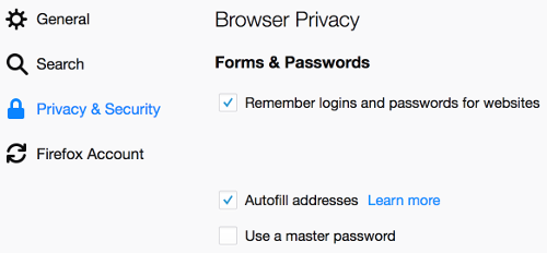 Set master password in Firefox