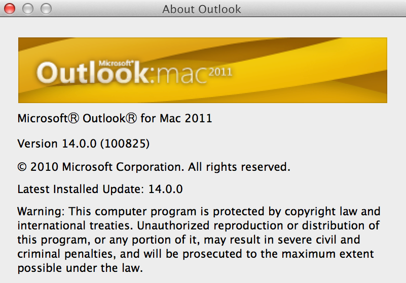 What version of Outlook in about window.